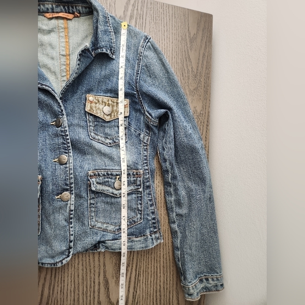 Y2K Jean Jacket Womens Small Patch Elbows Vintage 90s - Picture 8 of 9